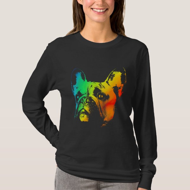 Fransk Bulldog Colorful Rainbow Retro T Shirt (Framsida)