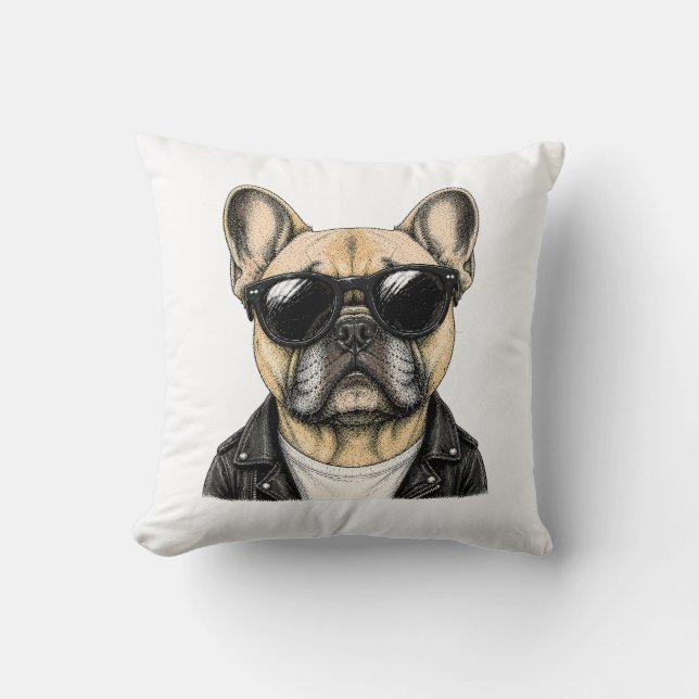 Fransk Bulldog Cool Hund Grafik Kudde (Framsida)