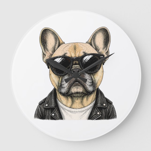 Fransk Bulldog Cool Hund Grafik Stor Klocka (Framsida)