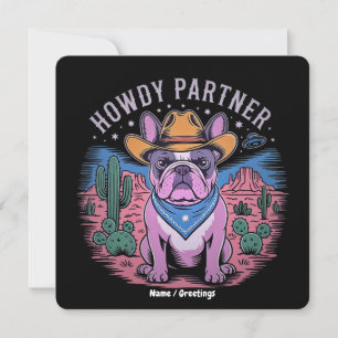Fransk Bulldog Cowboy UFO Funny Vintage Western Inbjudningar