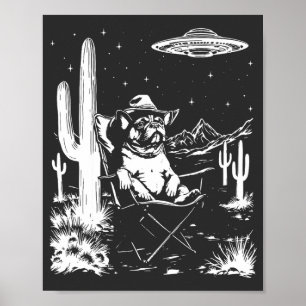 Fransk Bulldog Cowboy UFO Poster