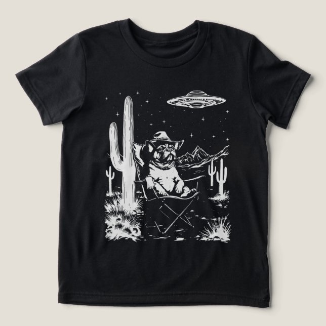 Fransk Bulldog Cowboy UFO T Shirt (Design Framsida)