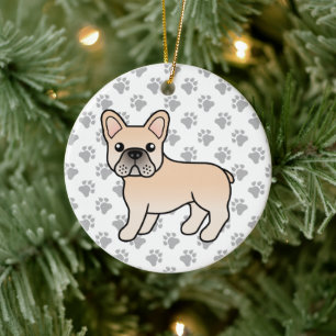 Fransk Bulldog Cream Söt Tecknad Hund Julgransprydnad Keramik