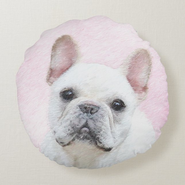 Fransk Bulldog (Cream/White) - Hund Art Rund Kudde (Baksidan)