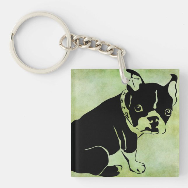 FRANSK BULLDOG CUSTOM NAME Acrylic Keychain (Framsidan)