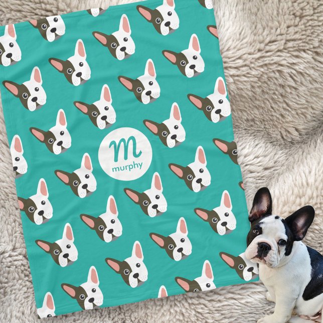Fransk Bulldog Cute Hund Anpassningsbar Monogram D Fleecefilt (Skapare uppladdad)