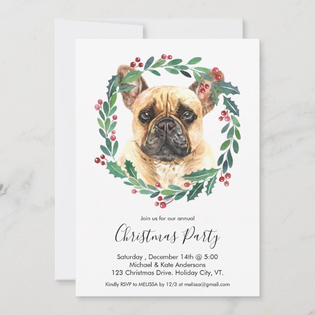 Fransk Bulldog Cute Hund Elegant jul Party Inbjudningar (Framsida)