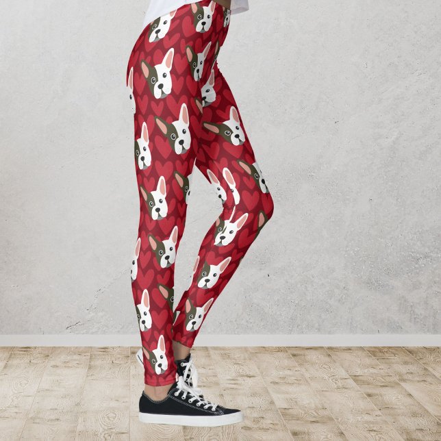Fransk Bulldog Cute Hund med Valentine Hearts Leggings (Skapare uppladdad)
