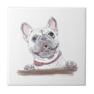 Fransk Bulldog Cute Lycklig Teckning   HAR Kakelplatta