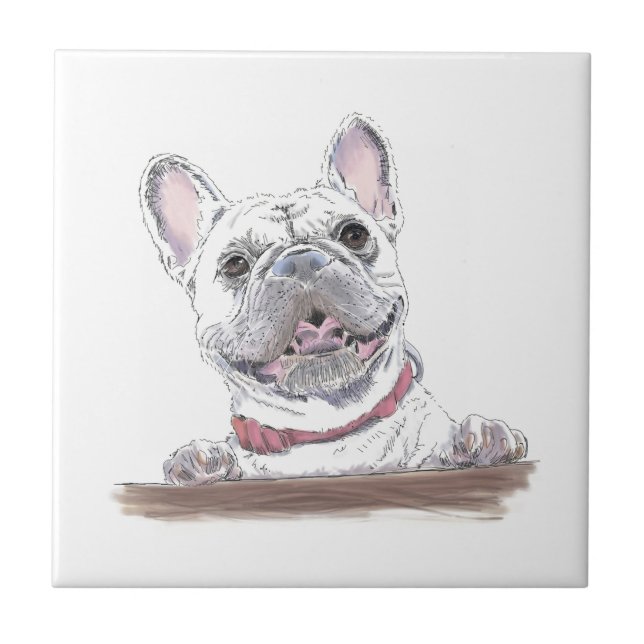 Fransk Bulldog Cute Lycklig Teckning | HAR Kakelplatta (Framsidan)