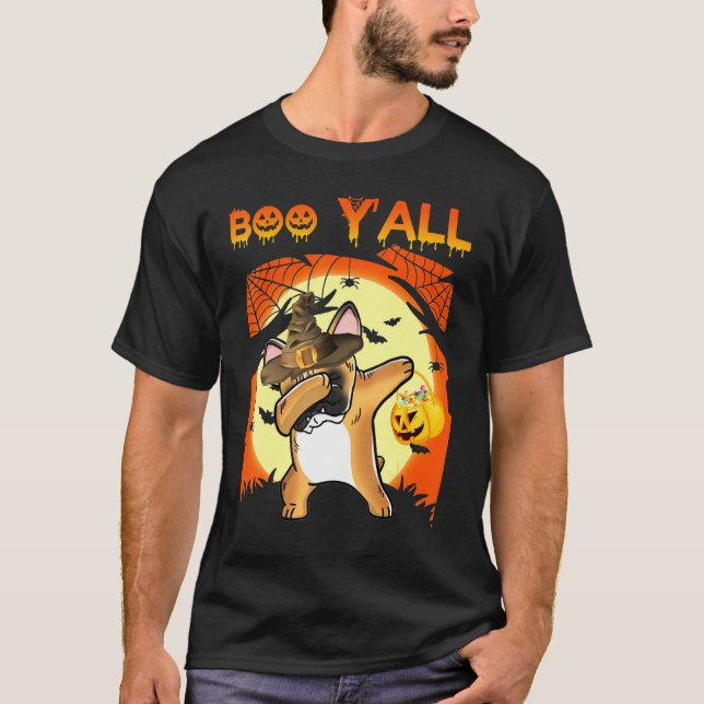 Fransk Bulldog Dabbing Boo Yall Ghost Halloween Do T Shirt (Framsida)