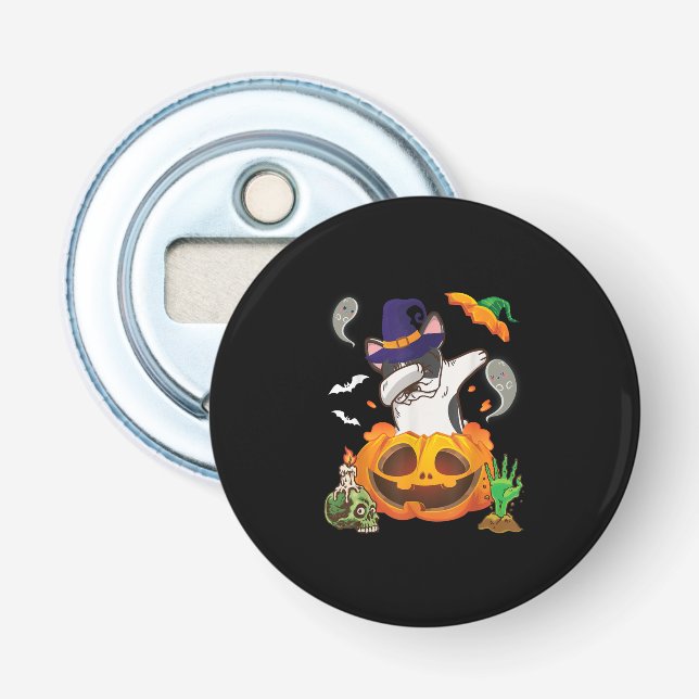 Fransk Bulldog Dabbing to Open Pumpkin Halloween Flasköppnare (Framsidan)