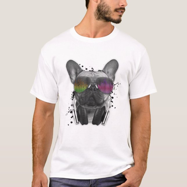 Fransk Bulldog Deejay Coola DJ Hund älskare French T Shirt (Framsida)