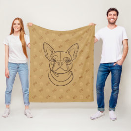 Fransk Bulldog Dekorativ Linje Konst Mönster Fleecefilt