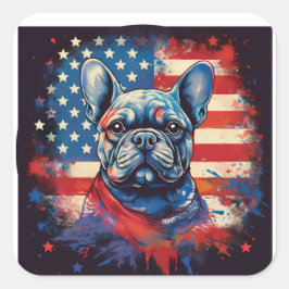 Fransk Bulldog & Distress American Flagga Fyrkantigt Klistermärke