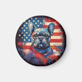 Fransk Bulldog & Distress American Flagga Magnet
