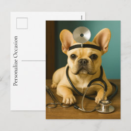 Fransk Bulldog Doktor Valp Present Återhämtningsön Helg Vykort
