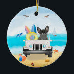 fransk bulldog Drift på Beach Julgransprydnad Keramik<br><div class="desc">En fransk bulldog som kör fordon på stranden är en perfekt presentidé för någon som kärlek i hund aveln.</div>