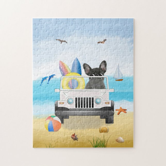 fransk bulldog Drift på Beach Pussel (Vertikal)