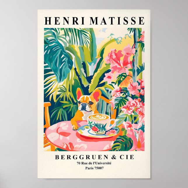 Fransk Bulldog Drinking Coffee, Dopamin Decor, Fu Poster (Framsidan)