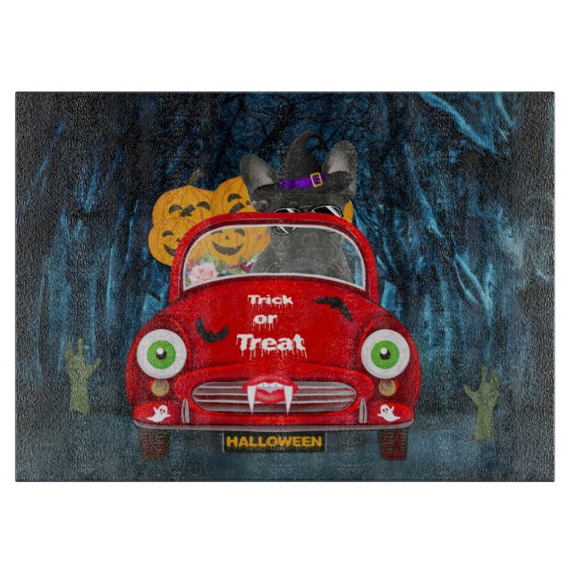 Fransk Bulldog Driving Car Scary Halloween (Framsidan)