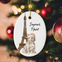Fransk Bulldog Eiffel Torn Photo Paris jul Julgransprydnad Keramik