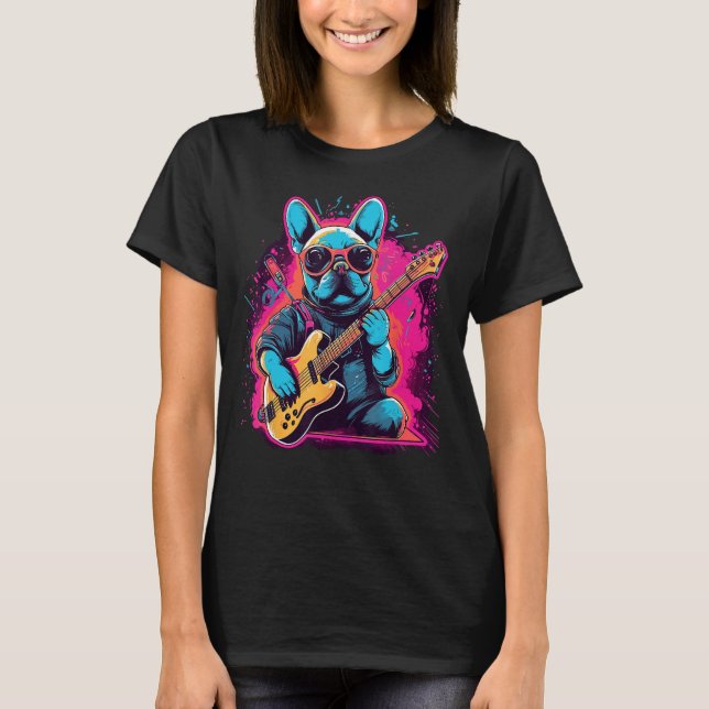 Fransk Bulldog Electric Guitar Rock musik 1 T Shirt (Framsida)