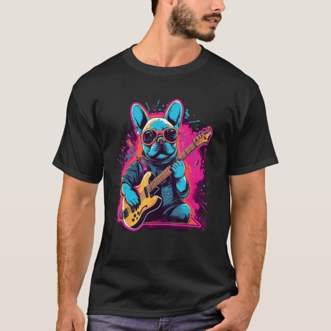 Fransk Bulldog Electric Guitar Rock musik 1 T Shirt (Framsida)