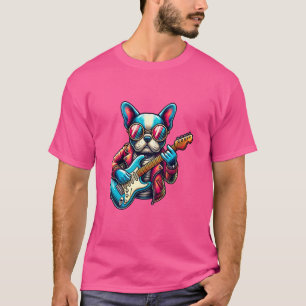 Fransk Bulldog Electric Guitar Rolig hund Sten Ban T Shirt
