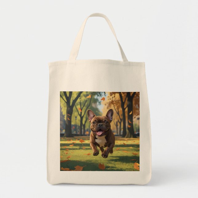 Fransk Bulldog Elegant Livsmedel Tote Bag Tygkasse (Framsidan)