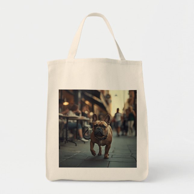 Fransk Bulldog Elegant Livsmedel Tote Bag Tygkasse (Framsidan)