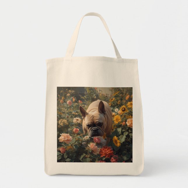Fransk Bulldog Elegant Livsmedel Tote Bag Tygkasse (Framsidan)