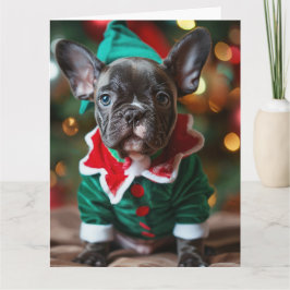 Fransk Bulldog Elf Puppy-julkort Kort