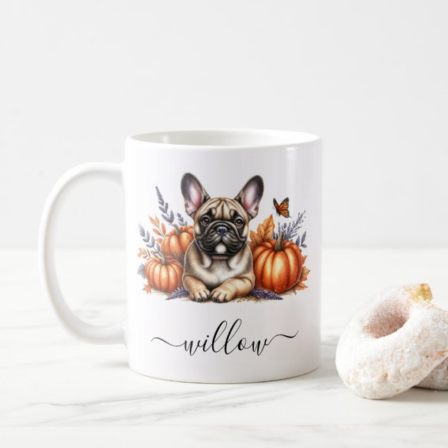 Fransk Bulldog Fall Mugg med Personlig Namn (Med munk)
