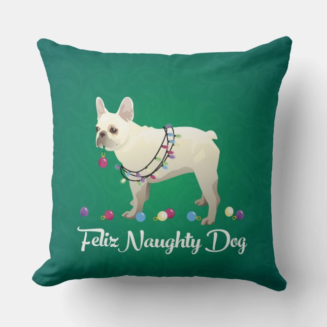 Fransk Bulldog Feliz Naughty Hund jul Kudde (Framsida)