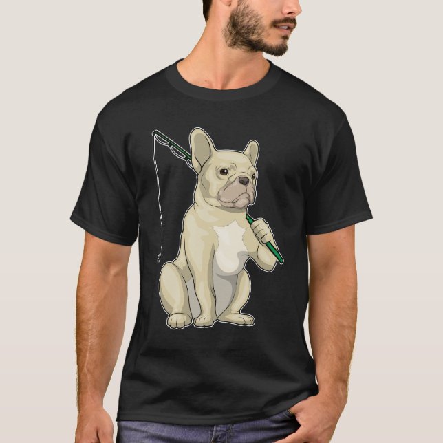 Fransk Bulldog Fisher Fishing Rod Fishing T Shirt (Framsida)