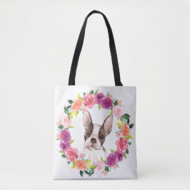 Fransk bulldog, Floral Wandete Tote Bag Tygkasse