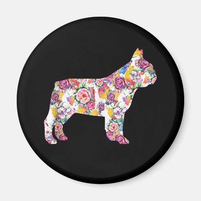 Fransk Bulldog Flower Mönster Frenchie Bulldog Magnet (Framsidan)