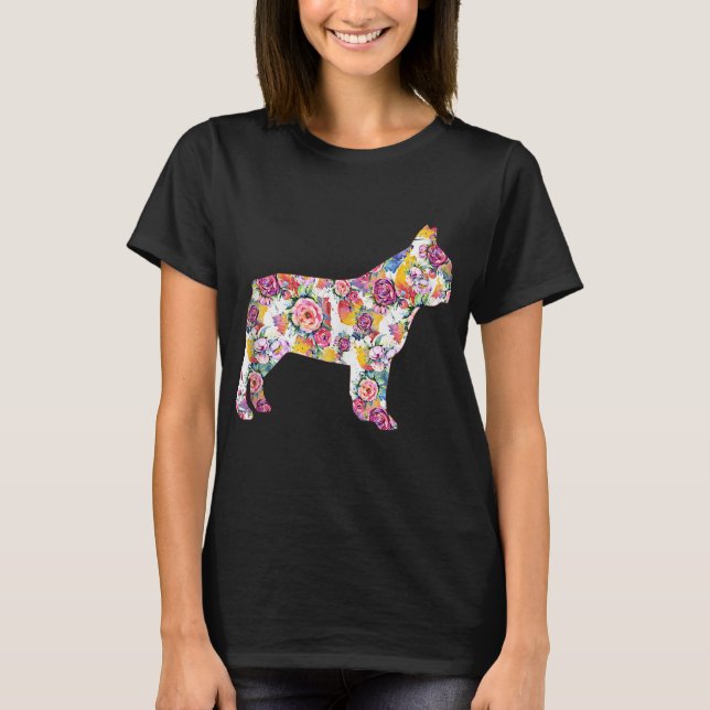 Fransk Bulldog Flower Mönster Frenchie Bulldog T Shirt (Framsida)
