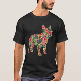 Fransk Bulldog Flower Rolig hund Silhouette Blommi T Shirt