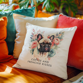 Fransk Bulldog Flowers Coffee and Frenchie Kisses Kudde