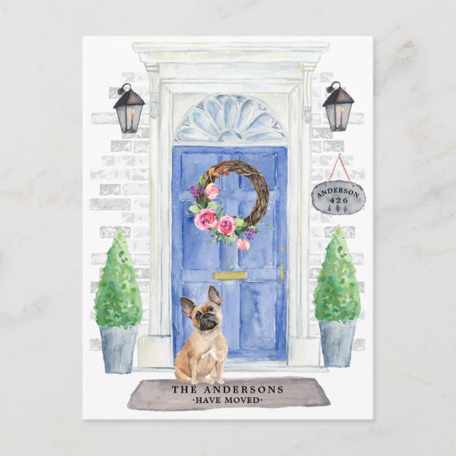 Fransk Bulldog Flytta Announement Postcard Vykort (Framsida)