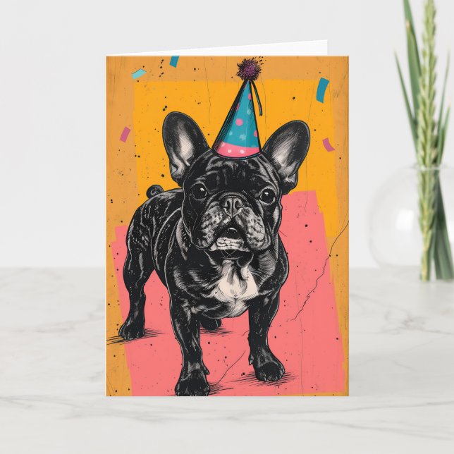 Fransk Bulldog Födelsedagsfest Greeting Card Kort (Framsida)
