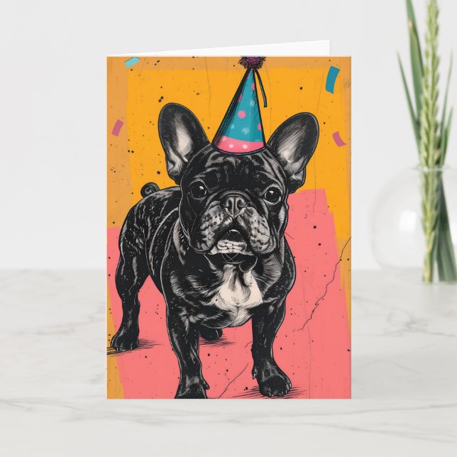 Fransk Bulldog Födelsedagsfest Greeting Card Tack Kort (Framsida)
