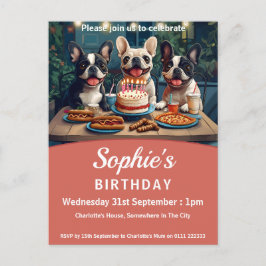 Fransk Bulldog-Födelsedagsfest Inbjudan Vykort
