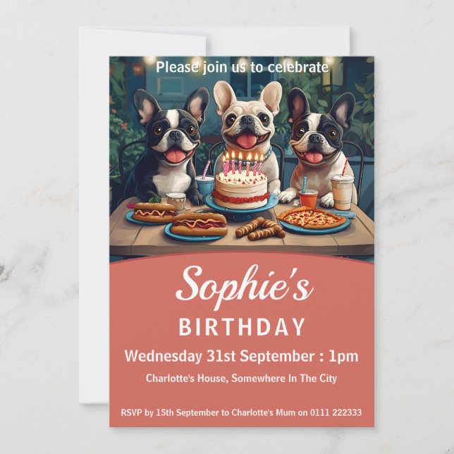 Fransk Bulldog-Födelsedagsfest Inbjudningar (Framsida)