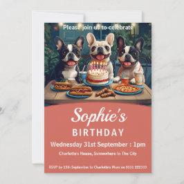 Fransk Bulldog-Födelsedagsfest Inbjudningar