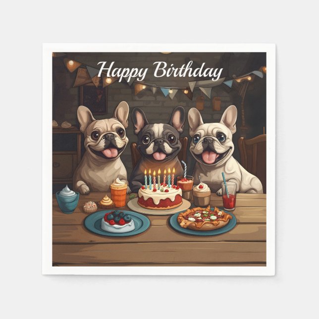 Fransk Bulldog-Födelsedagsfest Pappersservett (Framsidan)