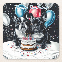 Fransk Bulldog-Födelsedagsfest Underlägg Papper Kvadrat