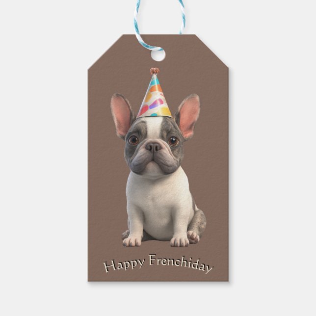 Fransk Bulldog Födelsedagskort Presentetikett (Framsidan)